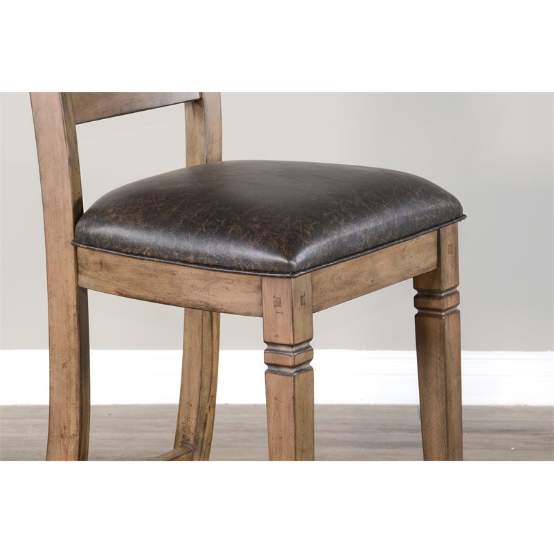 Pemberly Row Set of 3 Wood Bar Unit and 2 Ladderback Barstool in Natural Brown