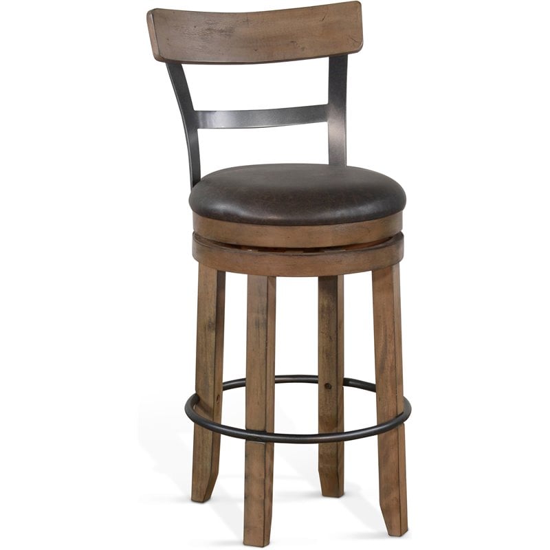 Pemberly Row Set of 3 Natural Brown Wood Bar Unit & 2 Swivel Barstool with Back