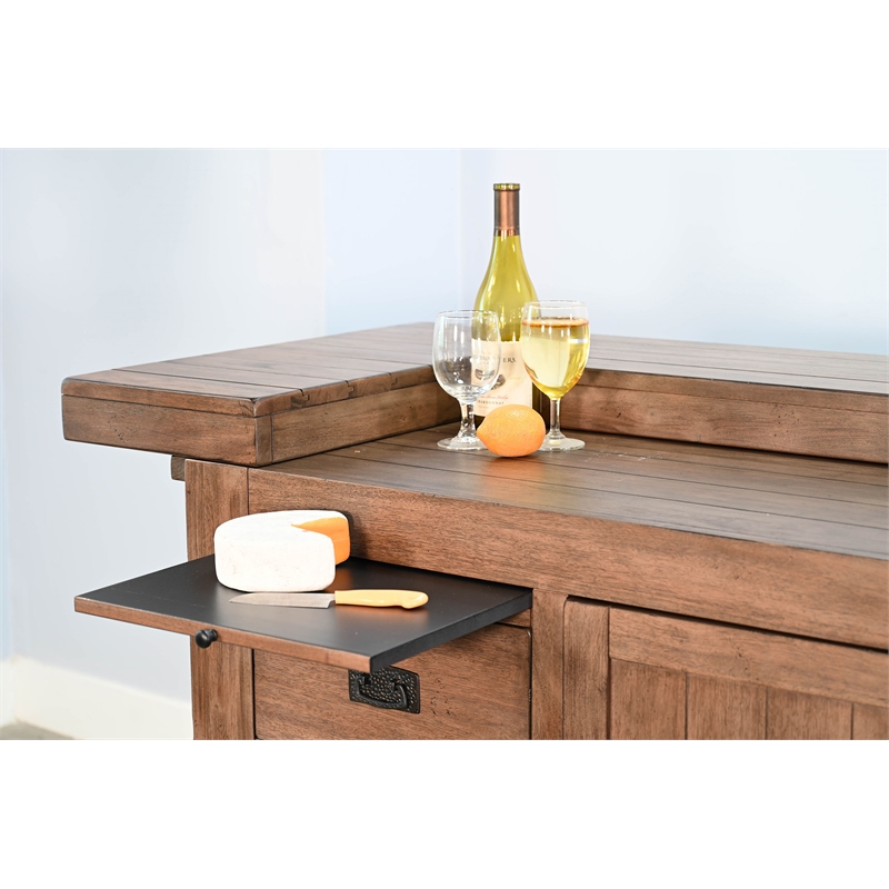 Pemberly Row Set of 3 Natural Brown Wood Bar Unit & 2 Swivel Barstool with Back