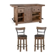 Pemberly Row Set of 3 Natural Brown Wood Bar Unit & 2 Swivel Barstool with Back