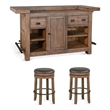 Pemberly Row Set of 3 Natural Brown Wood Bar Unit and 2 Backless Swivel Barstool