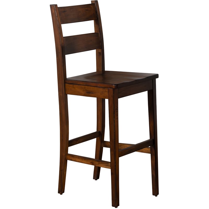 Pemberly Row Set of 3 Wood Bar Unit and 2 Ladderback Barstool - Polished Brown