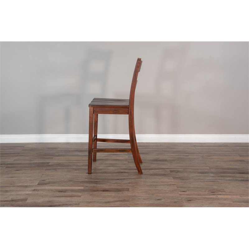 Pemberly Row Set of 3 Wood Bar Unit and 2 Ladderback Barstool - Polished Brown