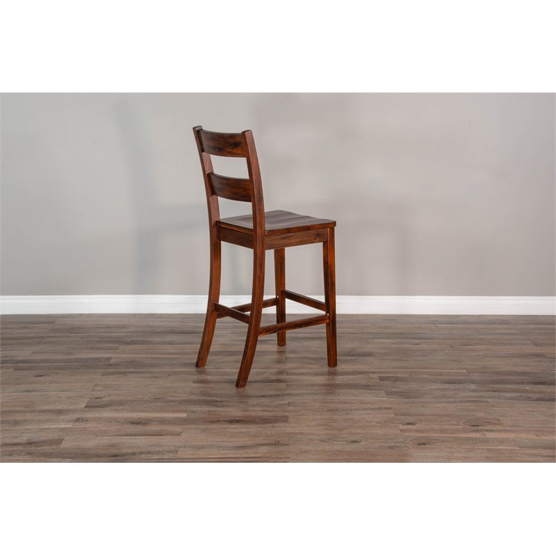 Pemberly Row Set of 3 Wood Bar Unit and 2 Ladderback Barstool - Polished Brown