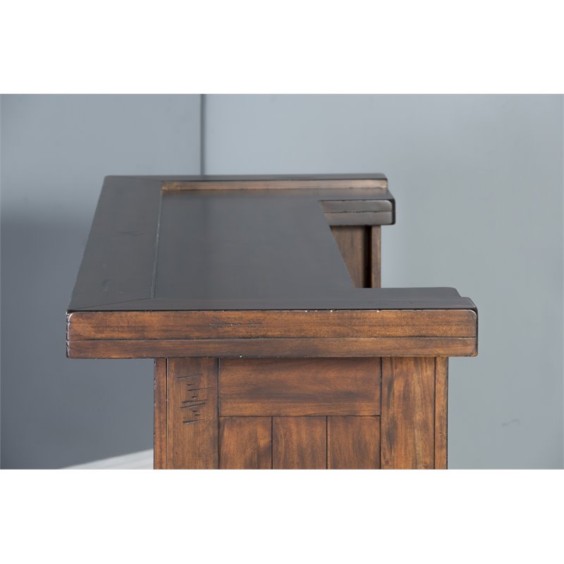 Pemberly Row Set of 3 Wood Bar Unit and 2 Ladderback Barstool - Polished Brown