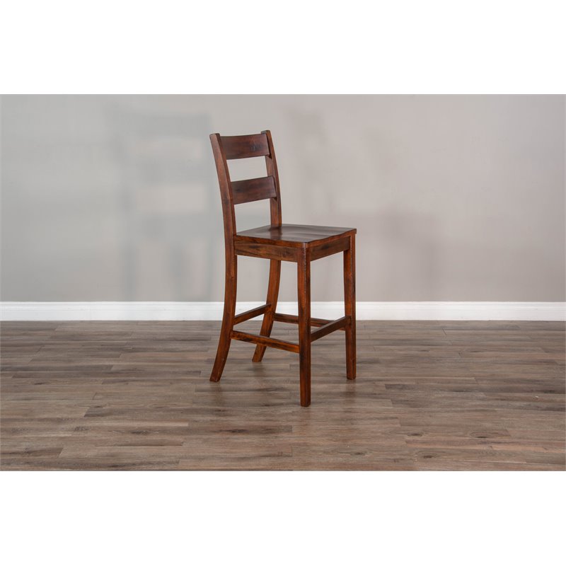 Pemberly Row Set of 3 Wood Bar Unit and 2 Ladderback Barstool - Polished Brown