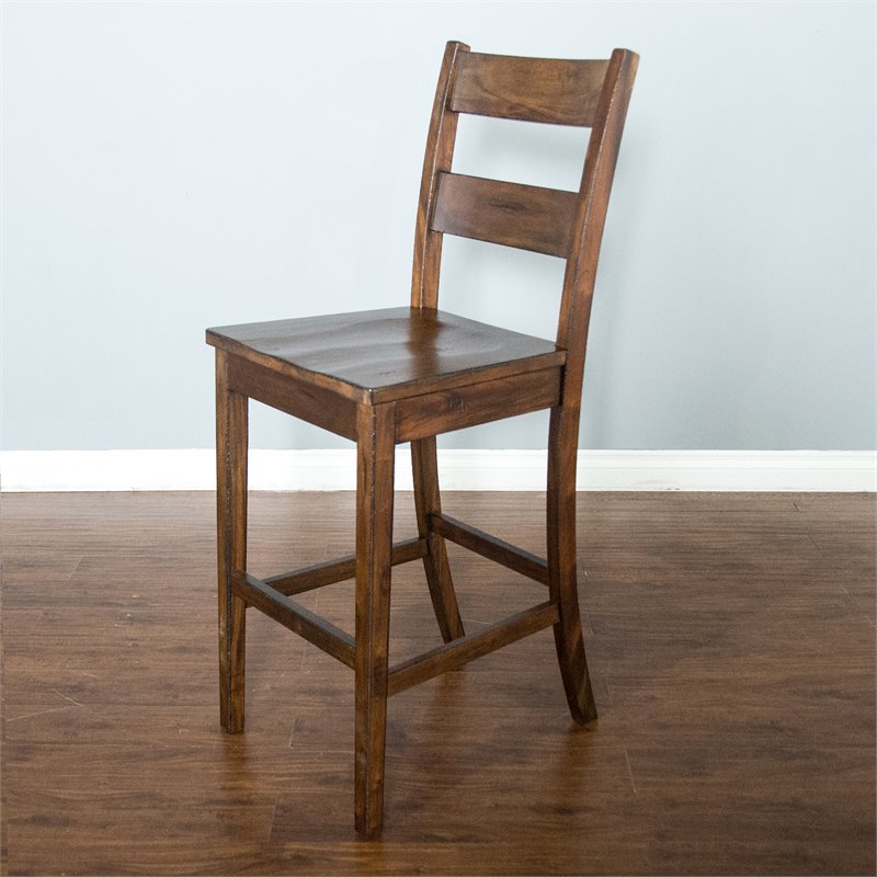 Pemberly Row Set of 3 Wood Bar Unit and 2 Ladderback Barstool - Polished Brown