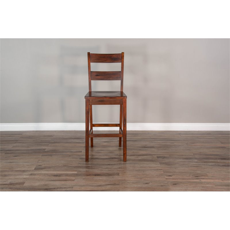 Pemberly Row Set of 3 Wood Bar Unit and 2 Ladderback Barstool - Polished Brown