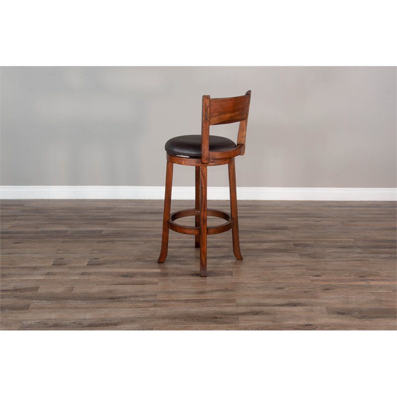 Pemberly Row Set of 3 Polished Brown Wood Bar Unit & 2 Swivel Barstool with Back