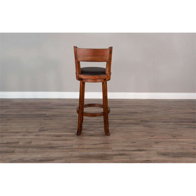 Pemberly Row Set of 3 Polished Brown Wood Bar Unit & 2 Swivel Barstool with Back