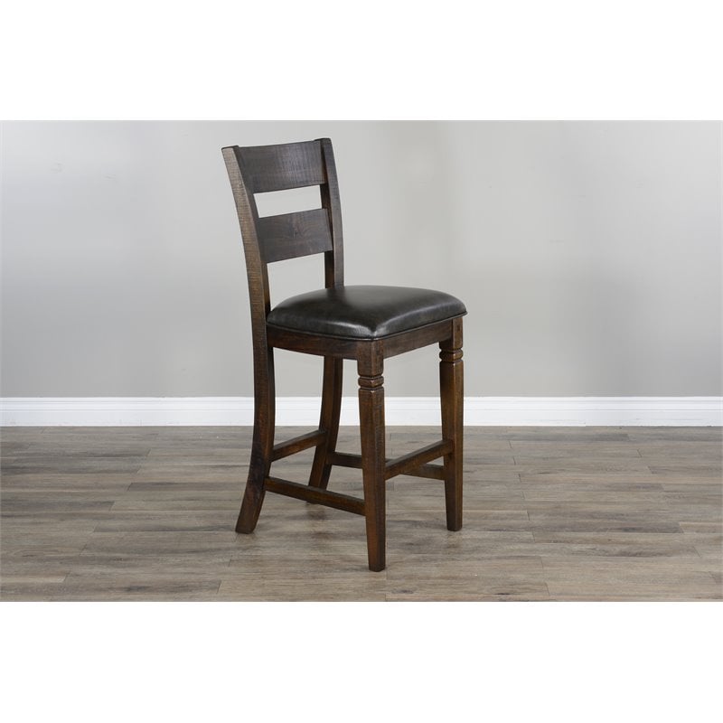 Pemberly Row Set of 3 Wood Bar Unit and 2 Ladderback Barstool in Dark Brown