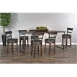 Pemberly Row Set of 3 Wood Bar Unit and 2 Swivel Barstool with Back - Dark Brown