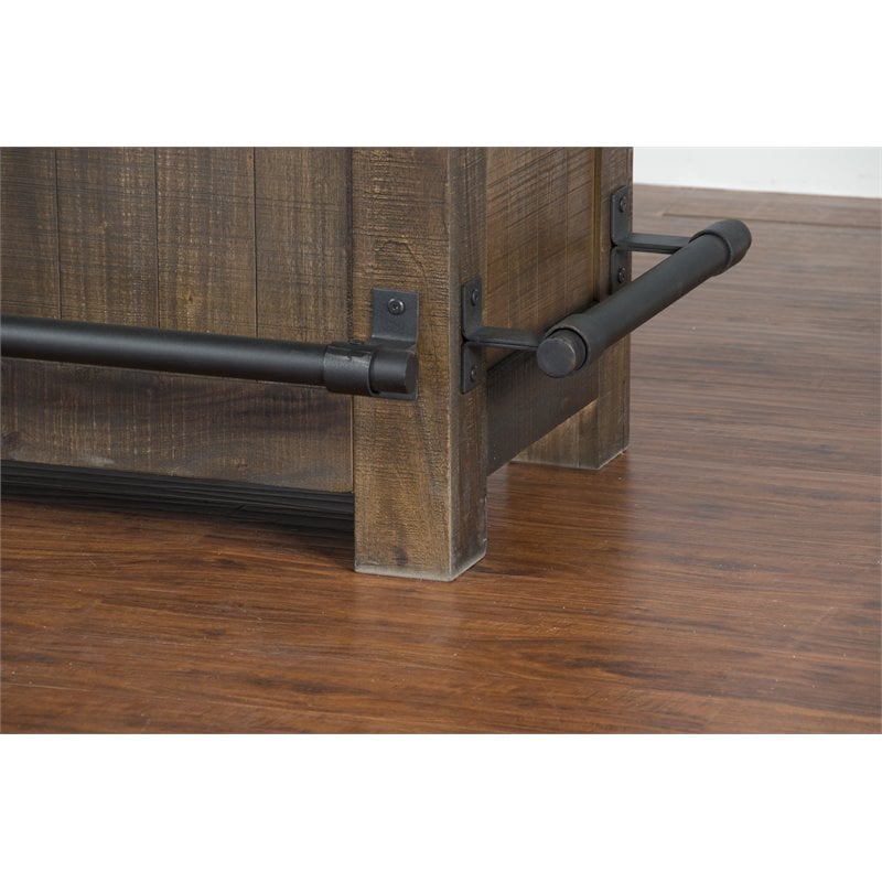 Pemberly Row Set of 3 Wood Bar Unit and 2 Swivel Barstool with Back - Dark Brown