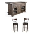 Pemberly Row Set of 3 Wood Bar Unit and 2 Swivel Barstool with Back - Dark Brown