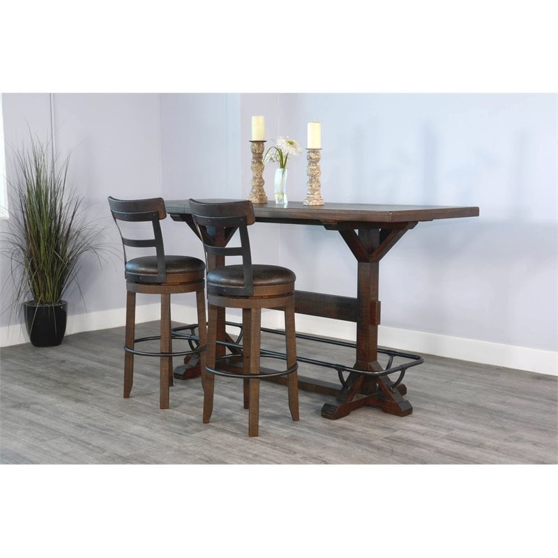 Pemberly Row Set of 3 Wood Bar Unit and 2 Swivel Barstool with Back - Dark Brown