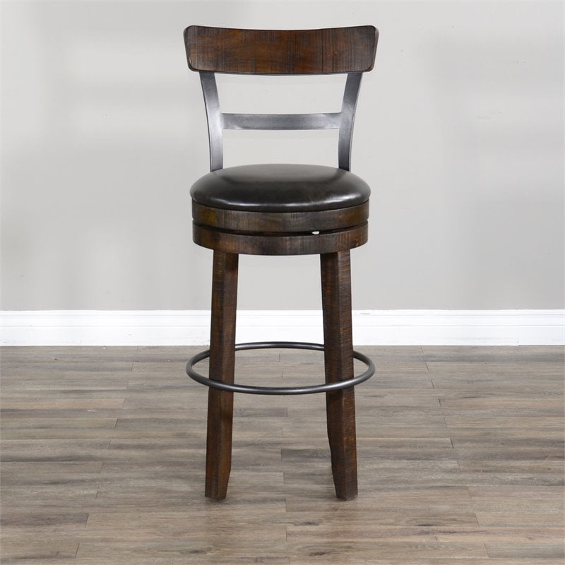 Pemberly Row Set of 3 Wood Bar Unit and 2 Swivel Barstool with Back - Dark Brown