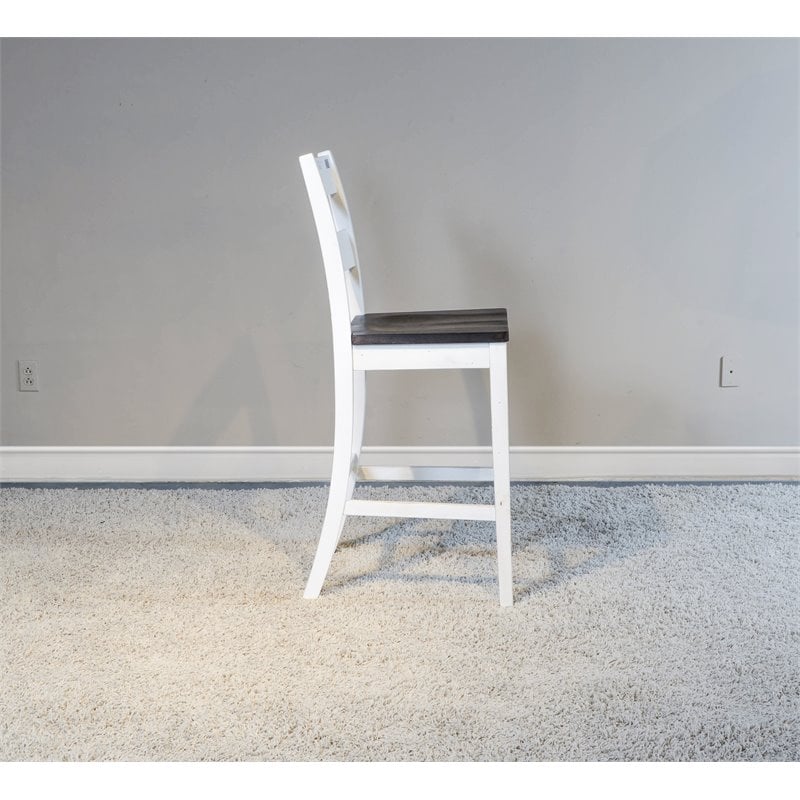 Pemberly Row Set of 3 Wood Bar Unit and 2 Ladderback Barstool - White/Brown