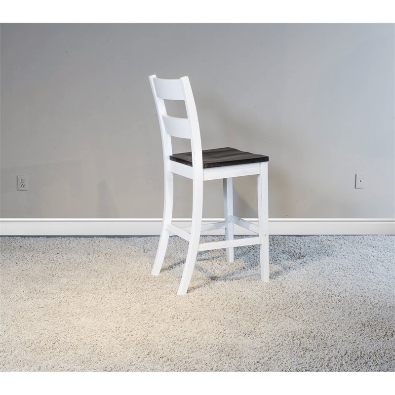 Pemberly Row Set of 3 Wood Bar Unit and 2 Ladderback Barstool - White/Brown