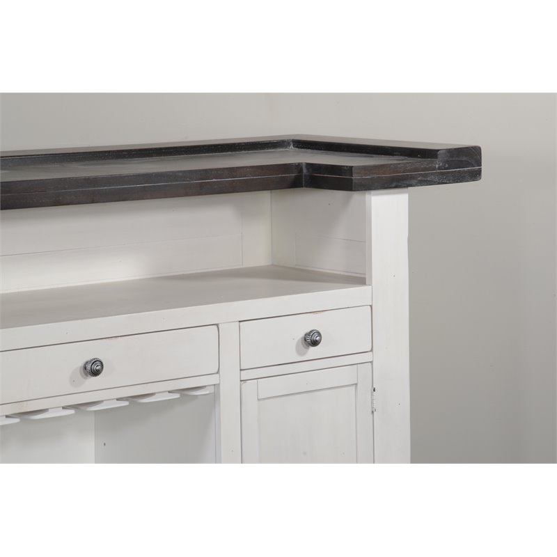 Pemberly Row Set of 3 Wood Bar Unit and 2 Ladderback Barstool - White/Brown