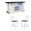 Pemberly Row Set of 3 Wood Bar Unit and 2 Ladderback Barstool - White/Brown