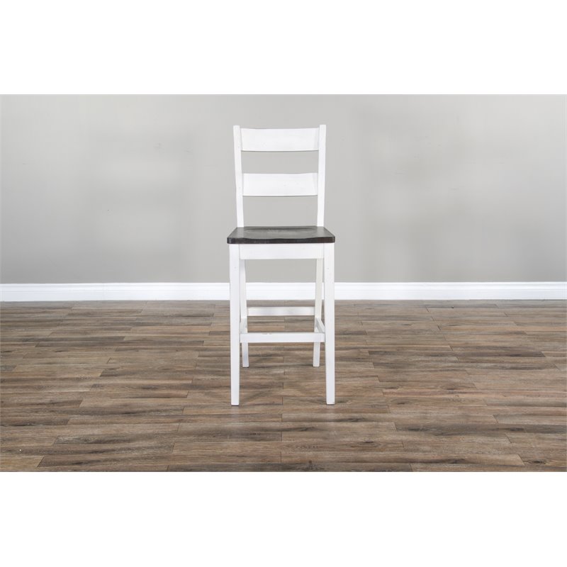 Pemberly Row Set of 3 Wood Bar Unit and 2 Ladderback Barstool - White/Brown