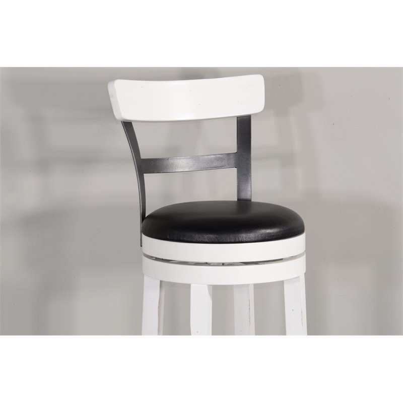 Pemberly Row Set of 3 White/Brown Wood Bar Unit and 2 Swivel Barstool with Back