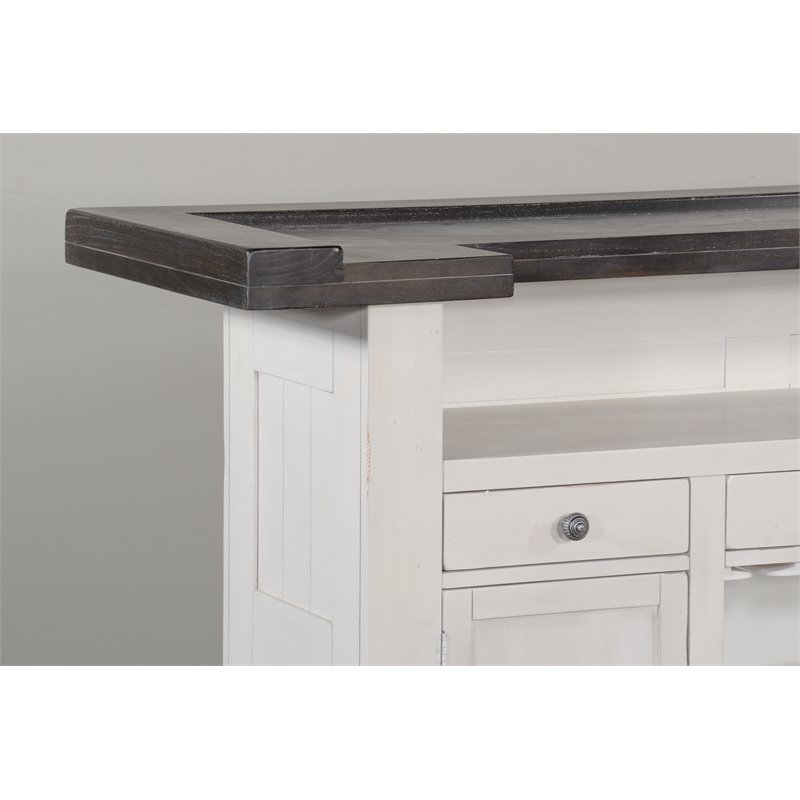 Pemberly Row Set of 3 White/Brown Wood Bar Unit and 2 Swivel Barstool with Back