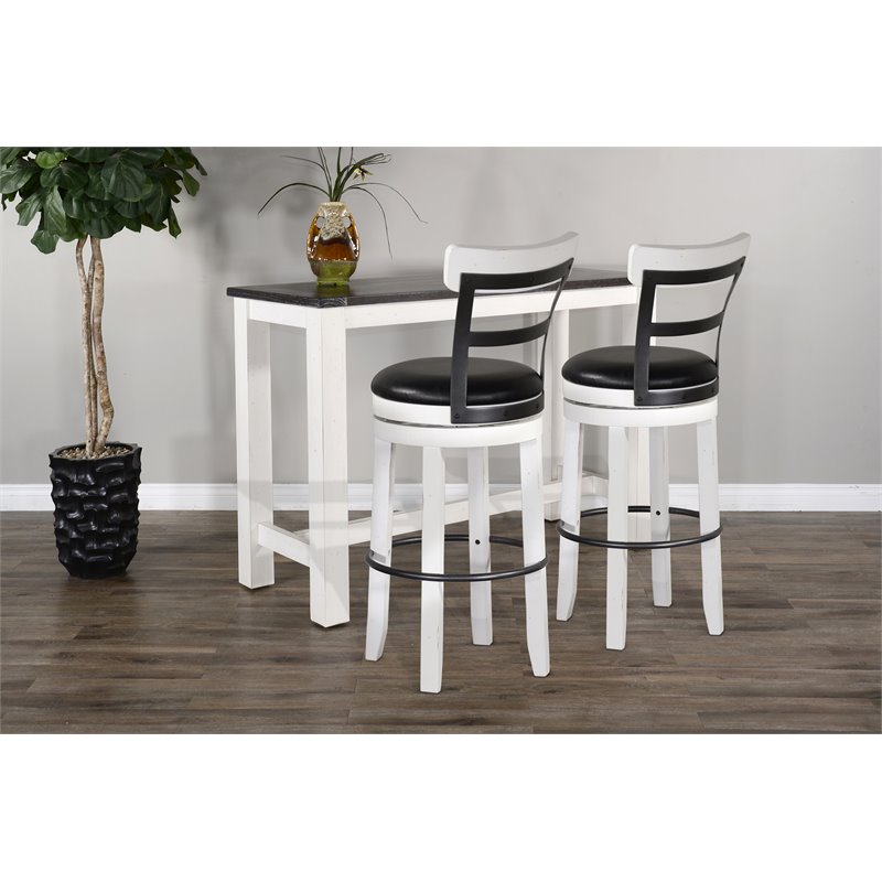 Pemberly Row Set of 3 White/Brown Wood Bar Unit and 2 Swivel Barstool with Back