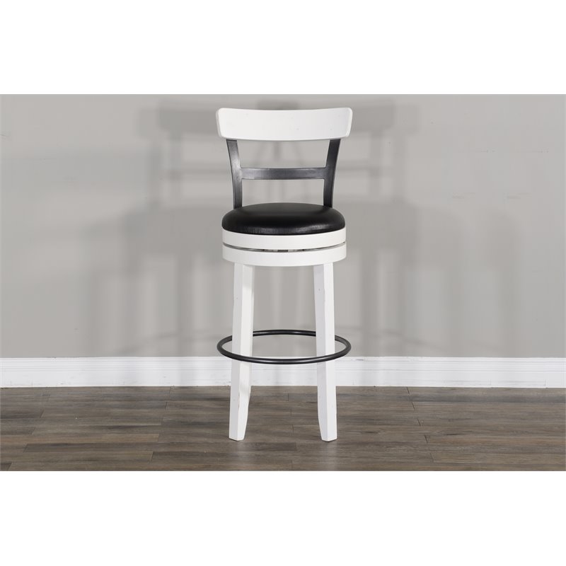 Pemberly Row Set of 3 White/Brown Wood Bar Unit and 2 Swivel Barstool with Back