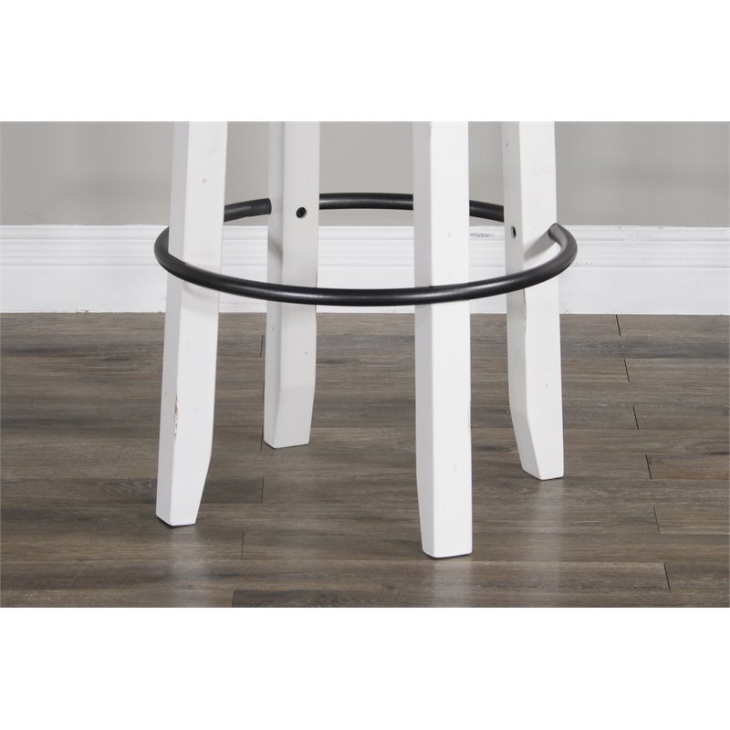 Pemberly Row Set of 3 Wood Bar Unit and 2 Backless Swivel Barstool - White/Brown