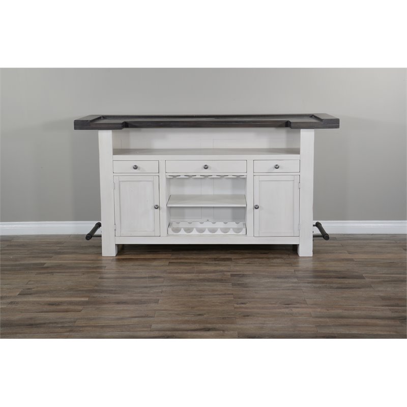 Pemberly Row Set of 3 Wood Bar Unit and 2 Backless Swivel Barstool - White/Brown