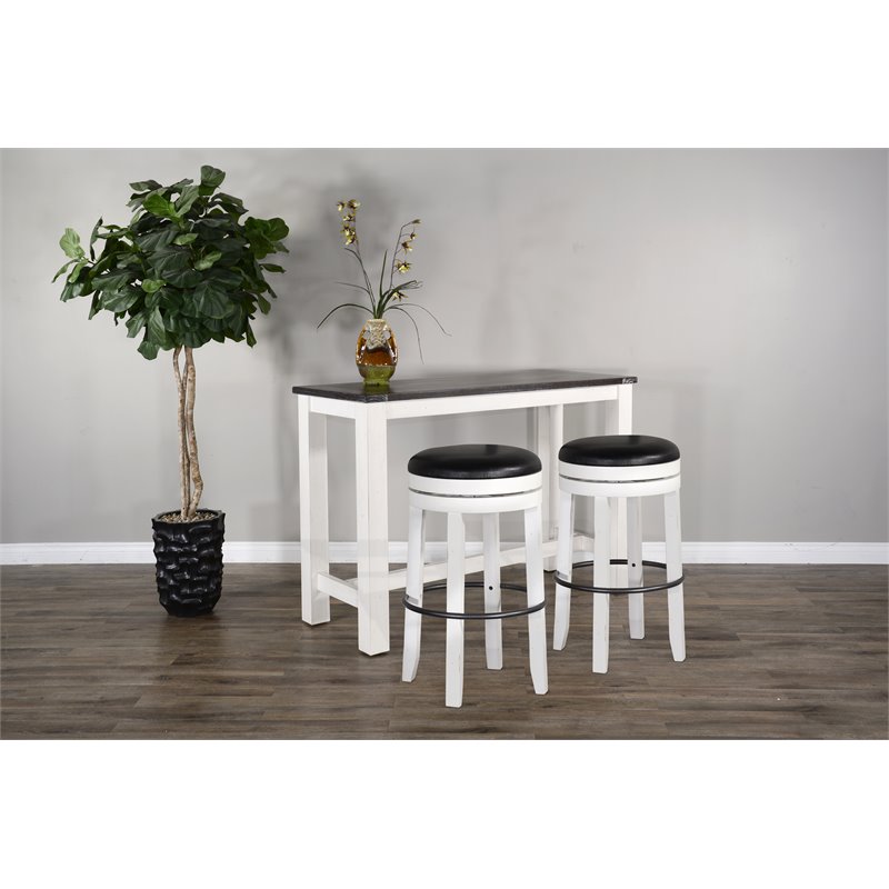 Pemberly Row Set of 3 Wood Bar Unit and 2 Backless Swivel Barstool - White/Brown