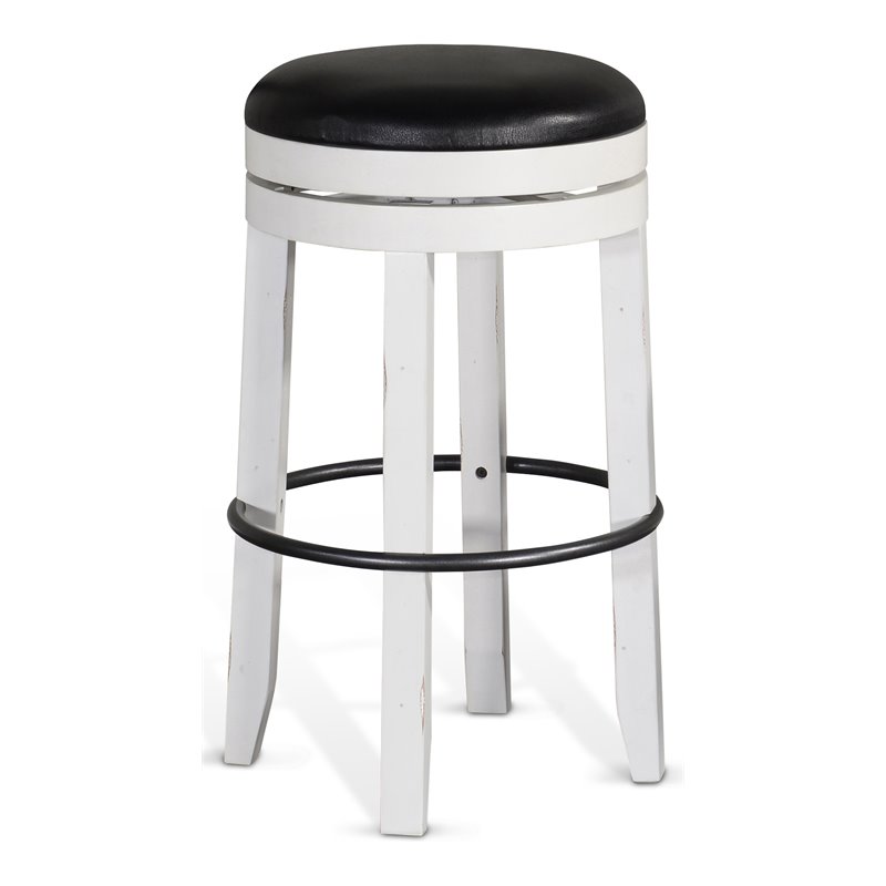 Pemberly Row Set of 3 Wood Bar Unit and 2 Backless Swivel Barstool - White/Brown