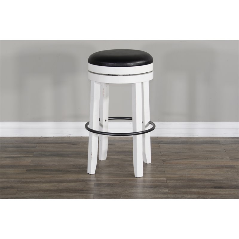 Pemberly Row Set of 3 Wood Bar Unit and 2 Backless Swivel Barstool - White/Brown