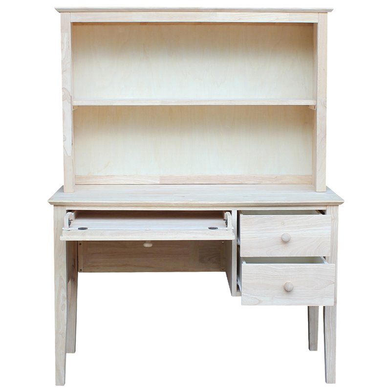 Pemberly Row Unfinished Solid Wood Writing Desk and Hutch with One Fixed Shelf