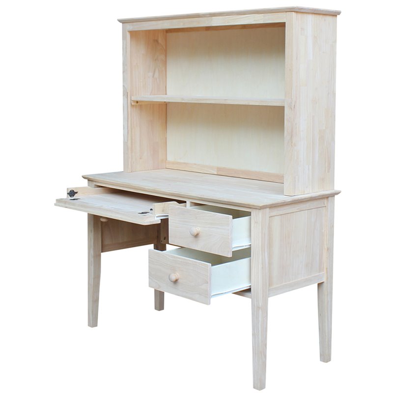 Pemberly Row Unfinished Solid Wood Writing Desk and Hutch with One Fixed Shelf