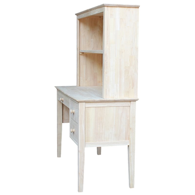 Pemberly Row Unfinished Solid Wood Writing Desk and Hutch with One Fixed Shelf