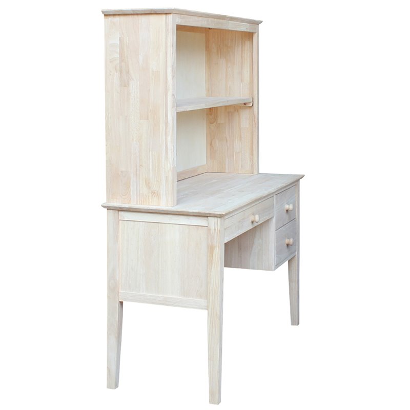 Pemberly Row Unfinished Solid Wood Writing Desk and Hutch with One Fixed Shelf
