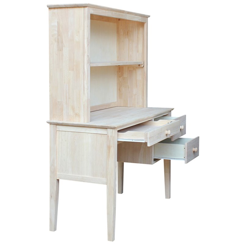 Pemberly Row Unfinished Solid Wood Writing Desk and Hutch with One Fixed Shelf