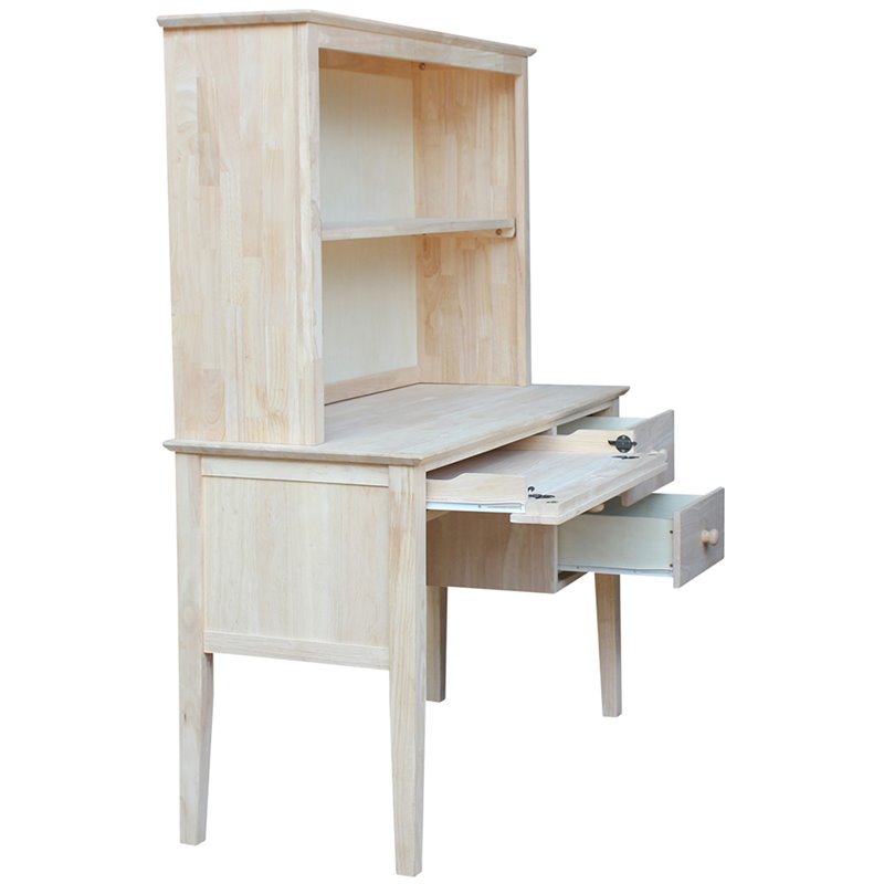 Pemberly Row Unfinished Solid Wood Writing Desk and Hutch with One Fixed Shelf