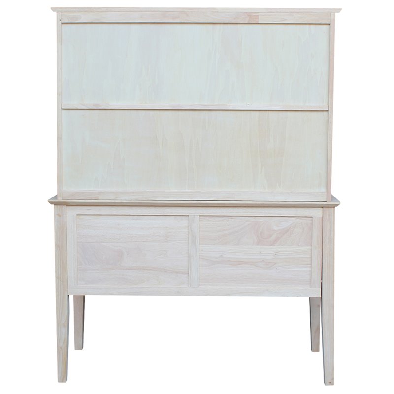 Pemberly Row Unfinished Solid Wood Writing Desk and Hutch with One Fixed Shelf