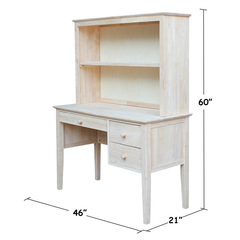 Pemberly Row Unfinished Solid Wood Writing Desk and Hutch with One Fixed Shelf