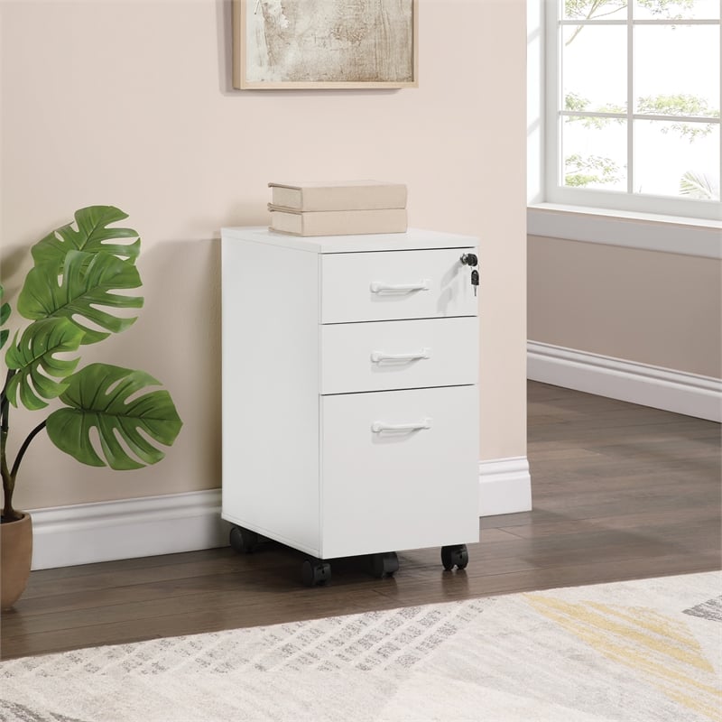 Pemberly Row Engineered Wood 3-Drawer Mobile File in White Finish