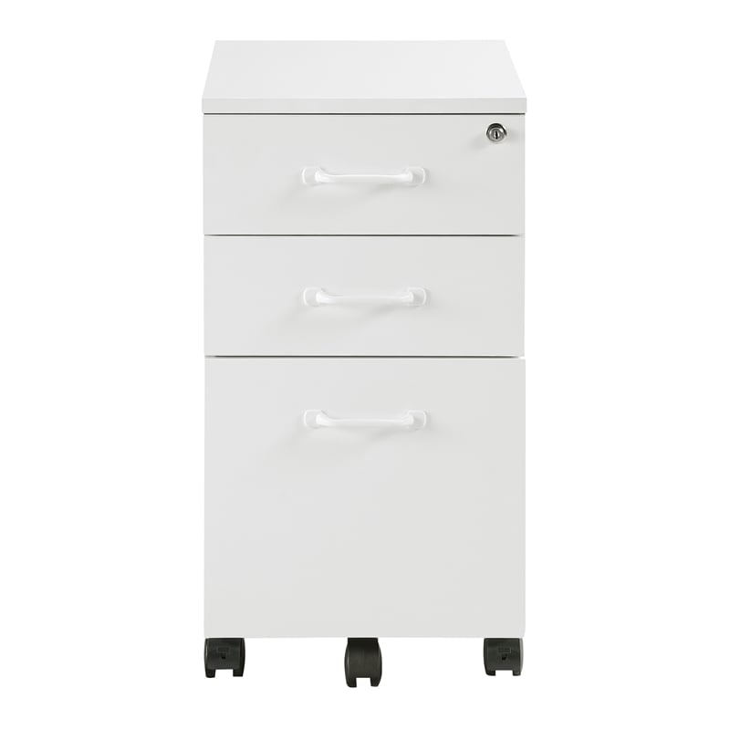 Pemberly Row Engineered Wood 3-Drawer Mobile File in White Finish