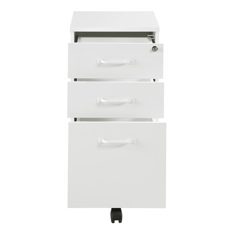 Pemberly Row Engineered Wood 3-Drawer Mobile File in White Finish