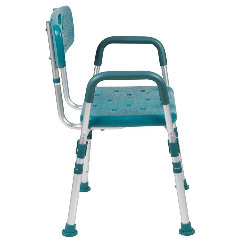 Pemberly Row Traditional Plastic Quick Release Bath Chair in Teal