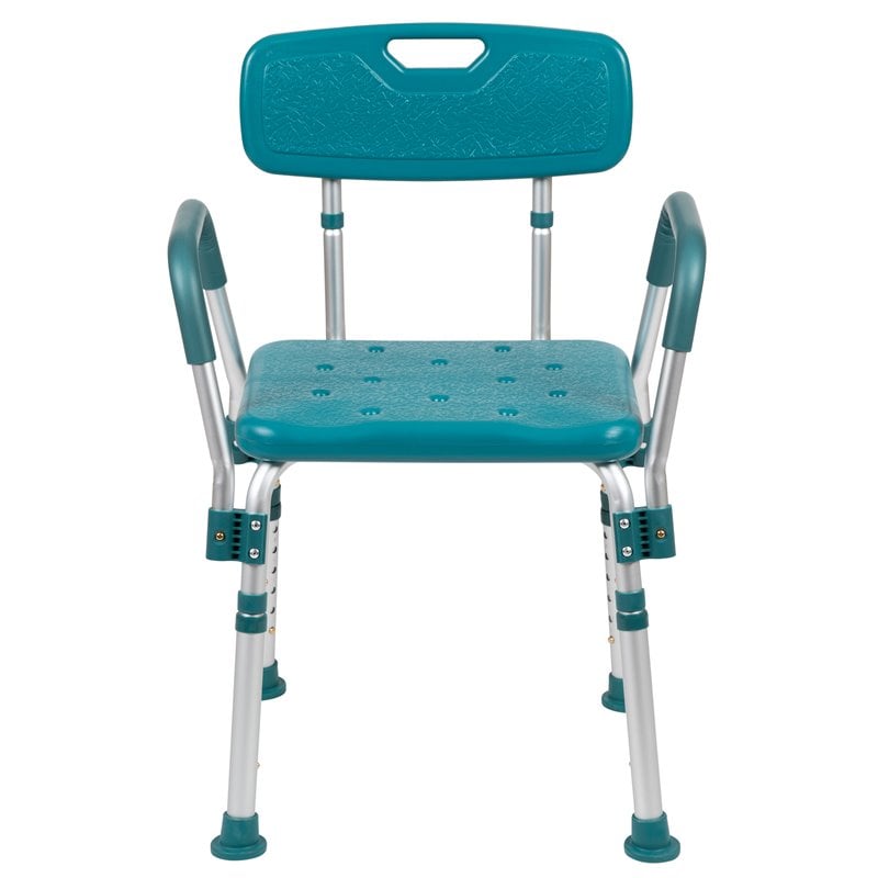 Pemberly Row Traditional Plastic Quick Release Bath Chair in Teal