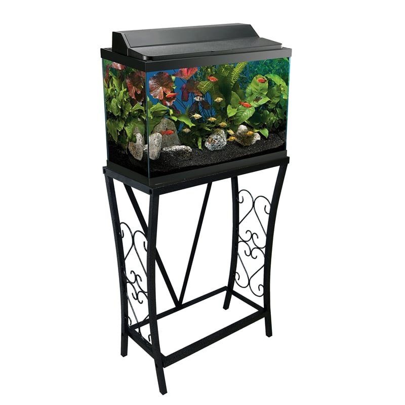 Pemberly Row Traditional 10 Gallon Metal Aquarium Stand in Black