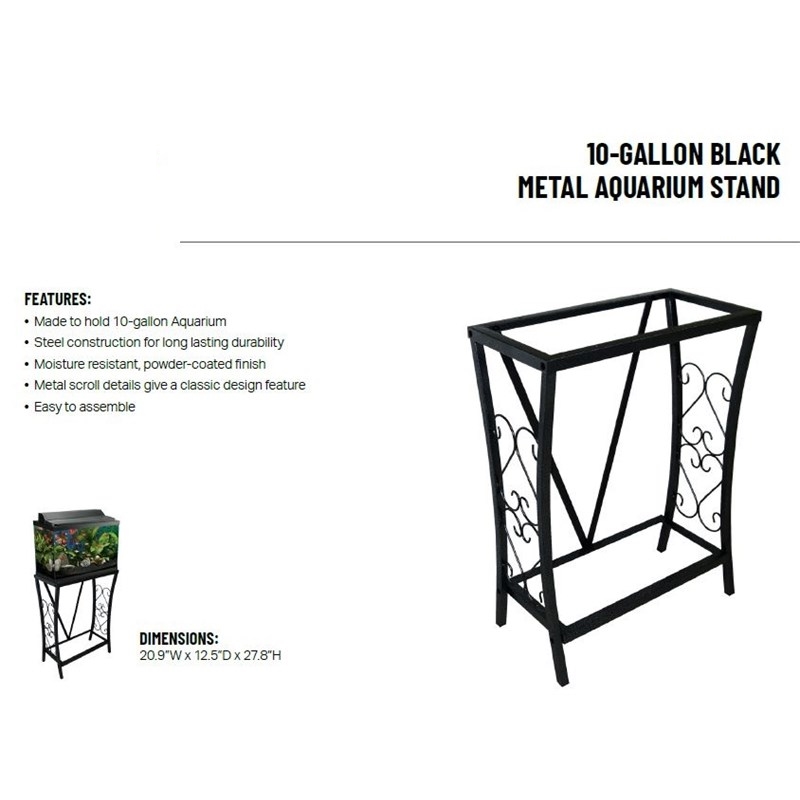 Pemberly Row Traditional 10 Gallon Metal Aquarium Stand in Black
