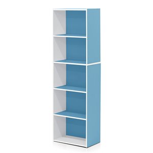 Pemberly Row Engineered Wood 5-Tier Reversible Open Shelf Bookcase in Blue